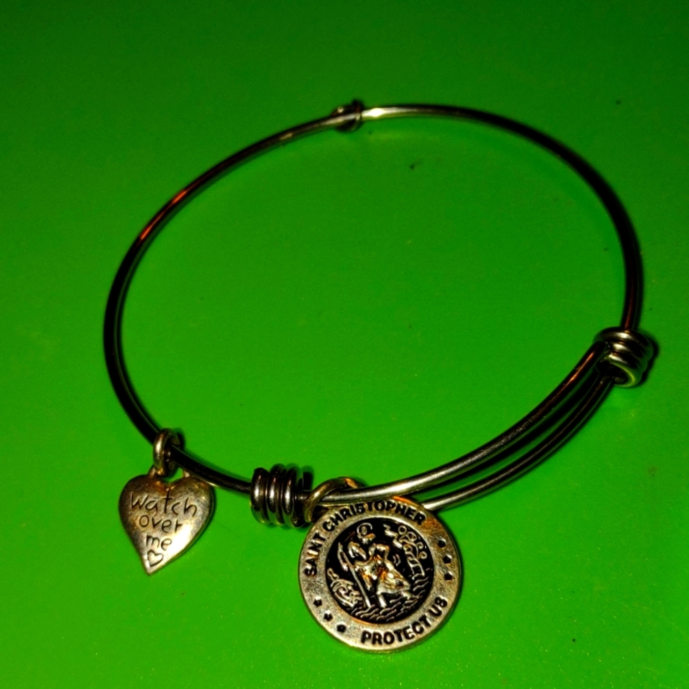 Vintage silver St Christopher protect us bracelet~Watch over me